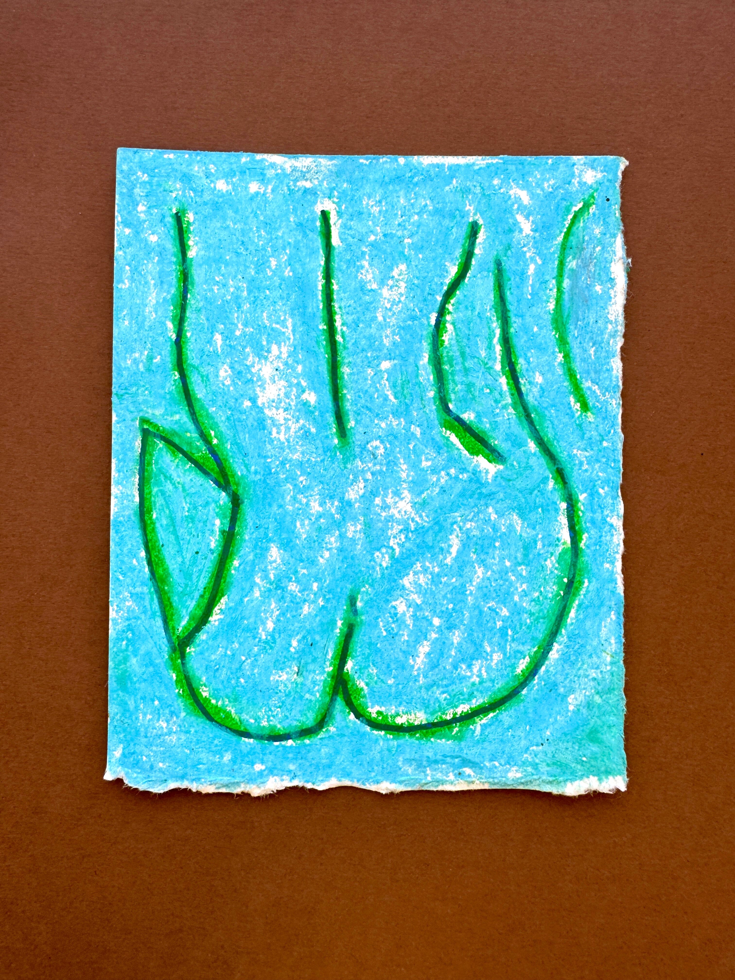 Blue & Green Figure Sketch Original A6 Oil Pastel Study Tittybutt.studio 