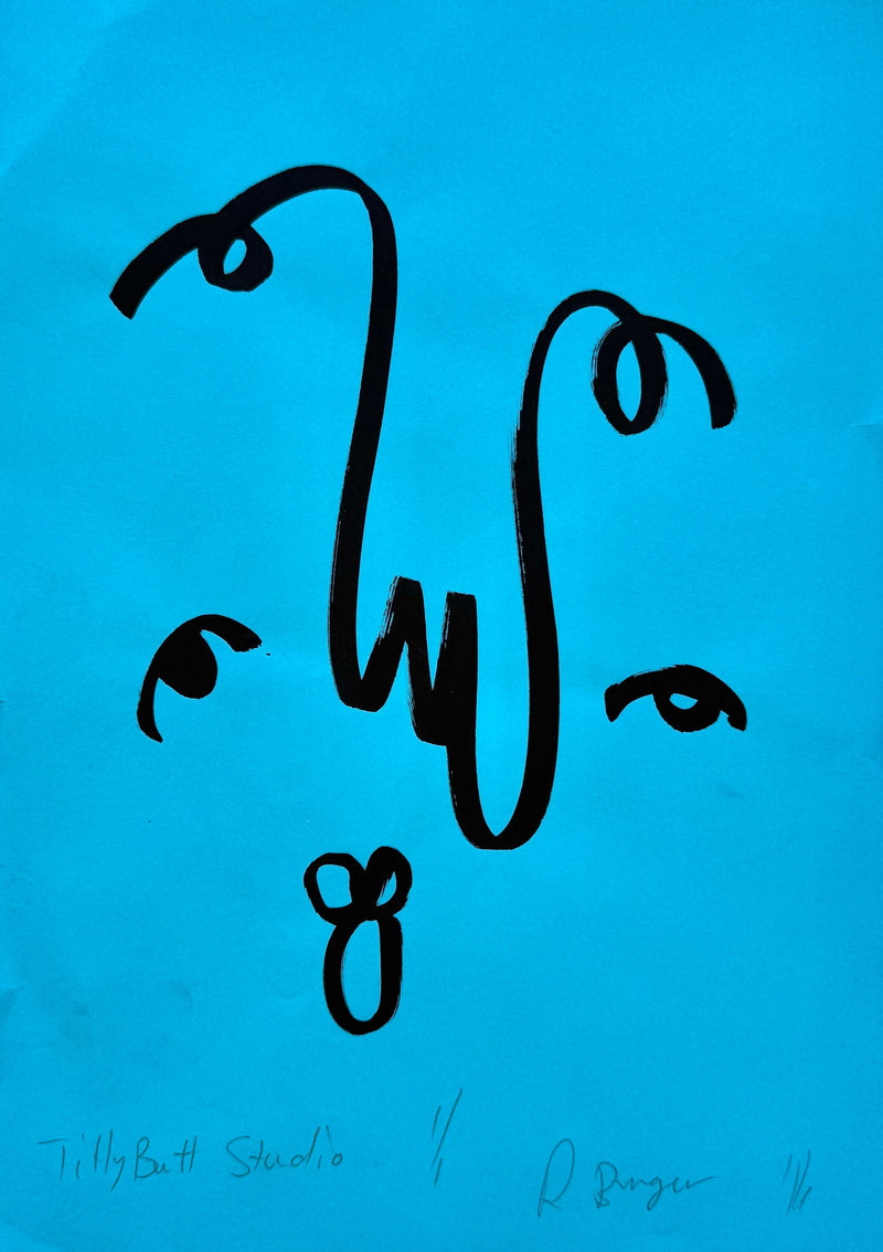 Blue Loop Face Original A4 Linework Tittybutt.studio 